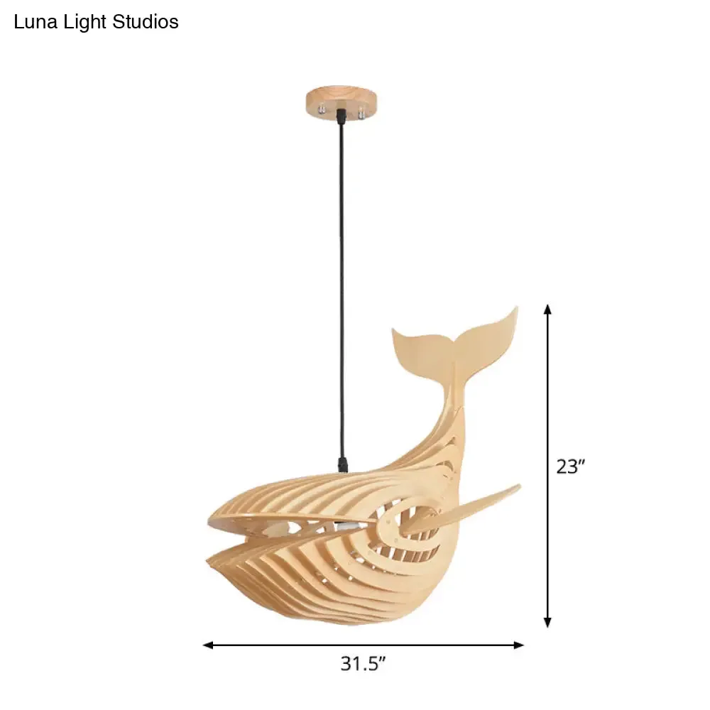 Wooden Kids Whale Pendant Lamp - Modern Hanging Light in Beige, 21.5"/31.5"/39" Wide