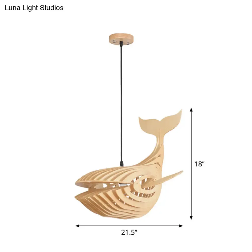 Wooden Kids Whale Pendant Lamp - Modern Hanging Light in Beige, 21.5"/31.5"/39" Wide